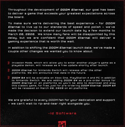 Doom Eternal - Release verzögert sich um einige Monate