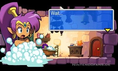 Shantae genießt nach dem Stress mit dem Ammo Baron ein entspannendes Bad.