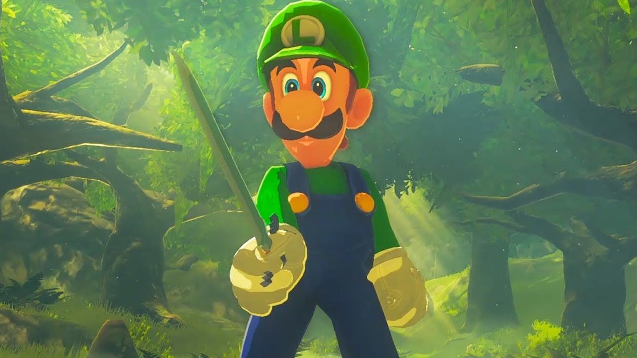 Luigi zieht das Master-Schwert in Breath of the Wild