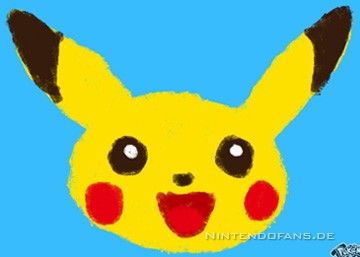 Ein Pikachu von vorne - Ein gelber Kreis mit Ohren und zwei roten Flecken an den Backen