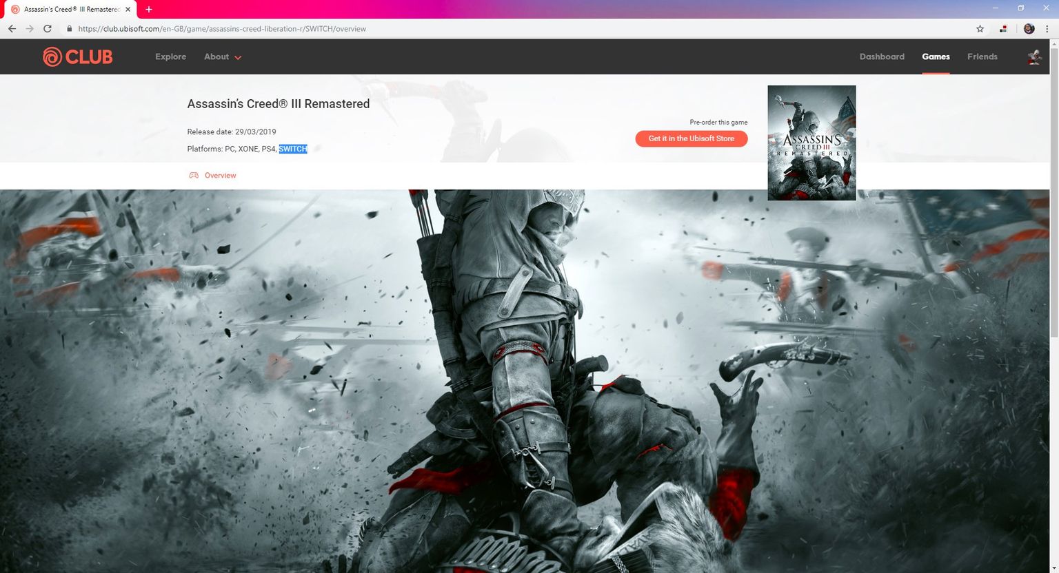Assassins Creed 3 Remastered für die Switch?